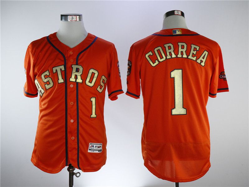 Men Houston Astros #1 Correa Orange Elite Champion Edition MLB Jerseys->->MLB Jersey